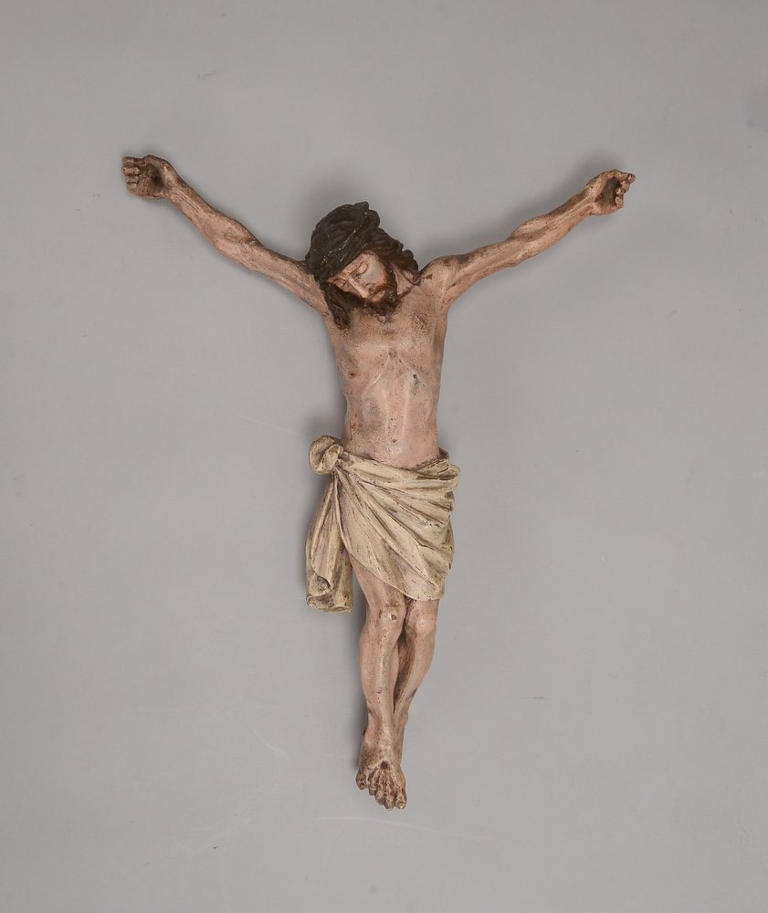 Sakrale Holzskulptur, alt, 'Kreuzigung Jesu Christi', handgeschn./farb. gefasst; Höhe 55 cm