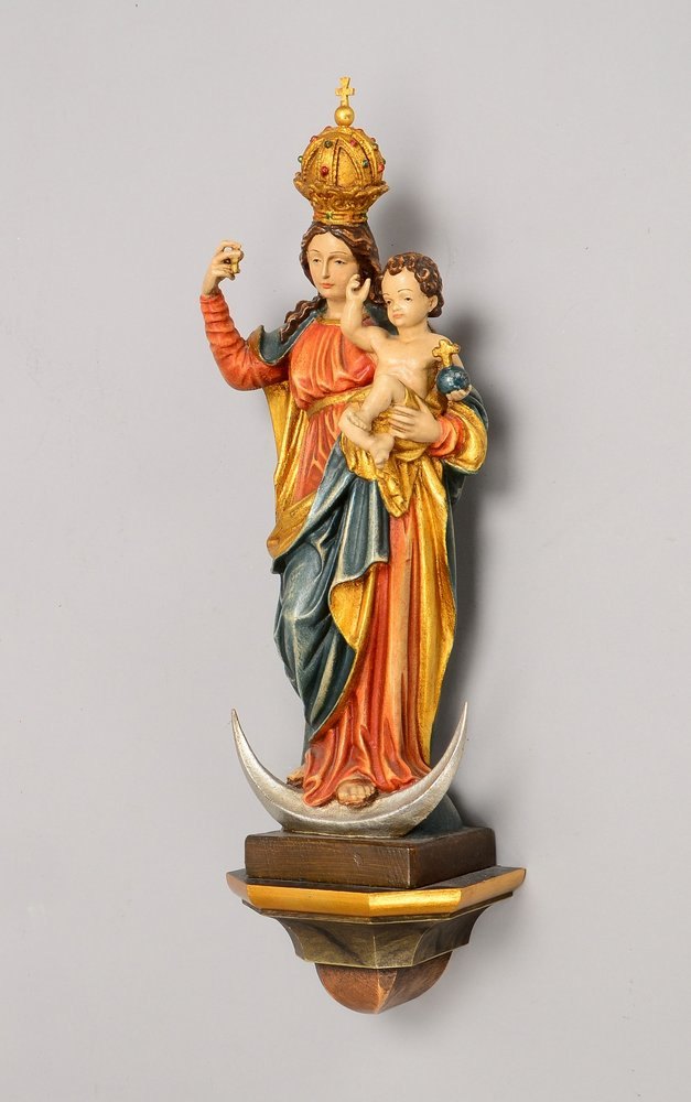Madonnenfigur, 'Bekrönte Madonna', Holz geschnitzt und gefasst; Höhe 50 cm