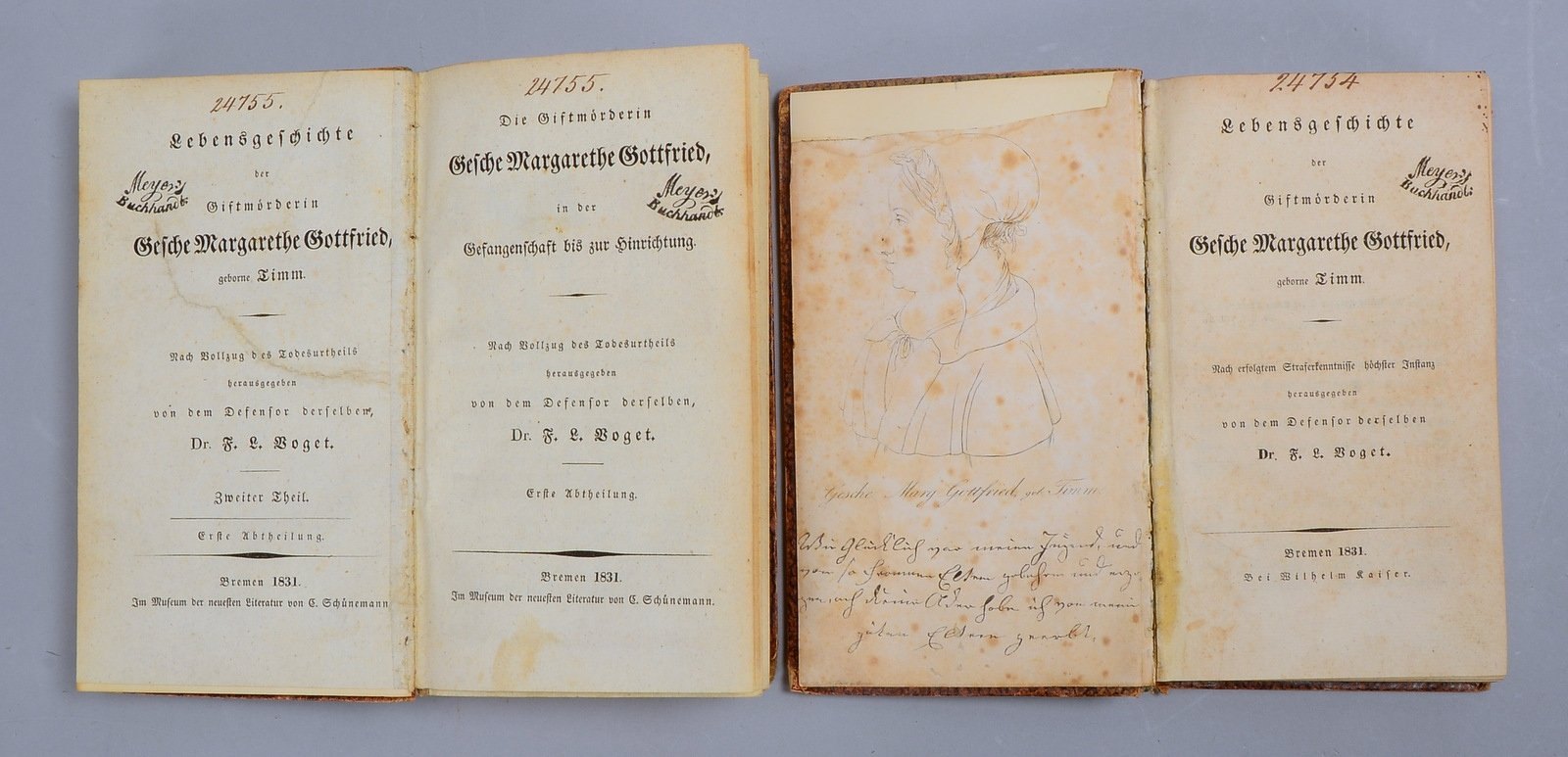 Voget, F.L., 'Lebensgeschichte der G. Gottfried', Bericht des Verteidigers - vollst., selten!