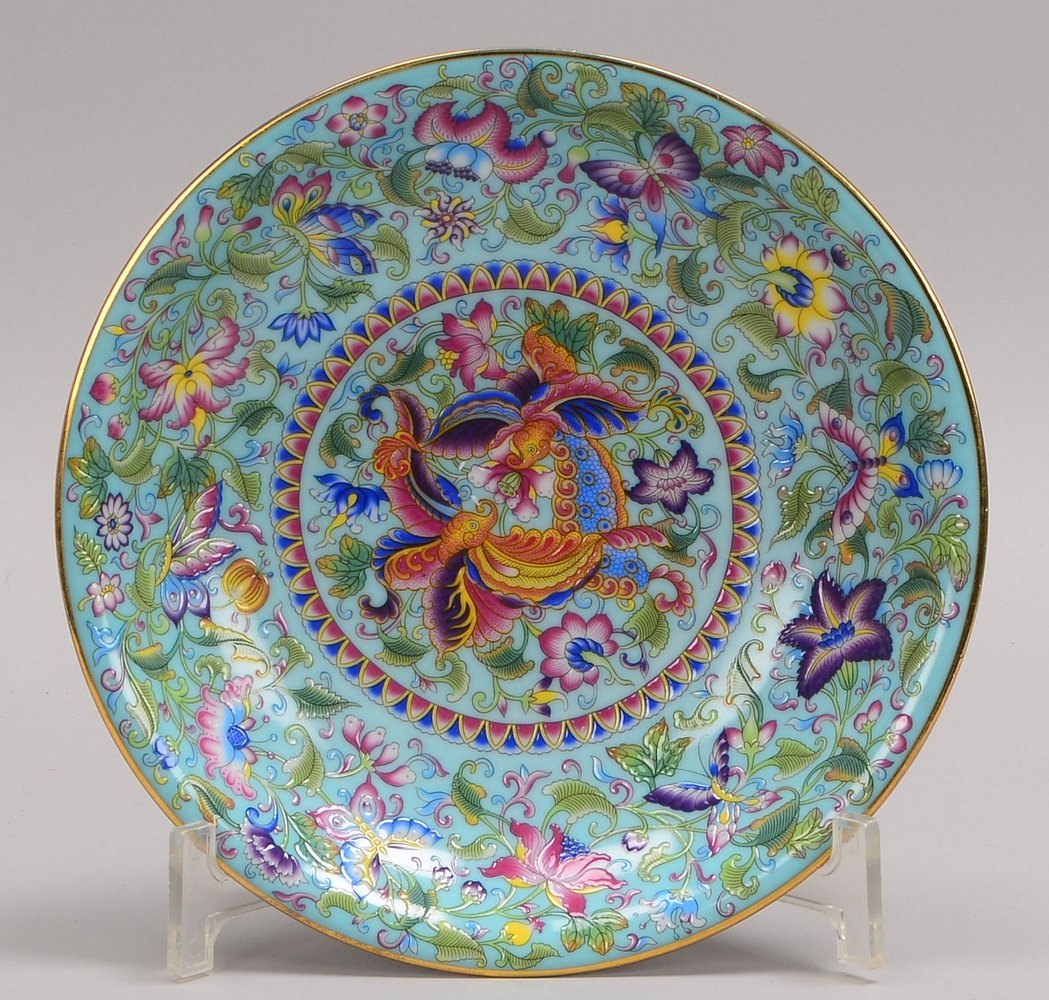 Schale, Porzellan, mit polychromer floraler Malerei, im Boden gem.; Ø 19,5 cm