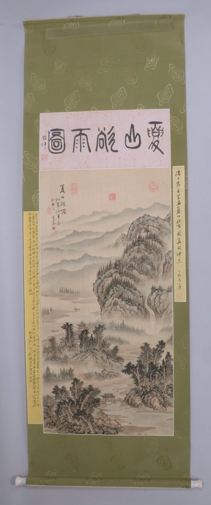 Rollbild, 'Landschaft', Tusche auf Seide, mit Stempelsign./chin. Kalligrafie; Maße 180 x 63,5 cm