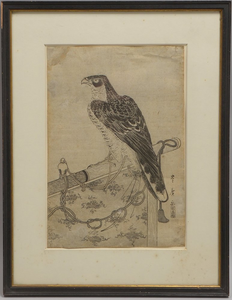 Holzschnitt, 'Falke', sign., unter Passepartout hinter Glas ger.; Blattmaße 34 x 23 cm