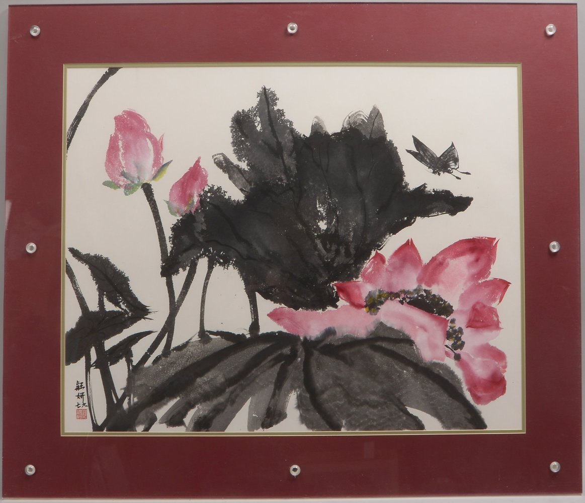 Aquarell, 'Päonien'(?), unten li. sign./mit Signaturstempel, unter PP zwischen Plexiglas