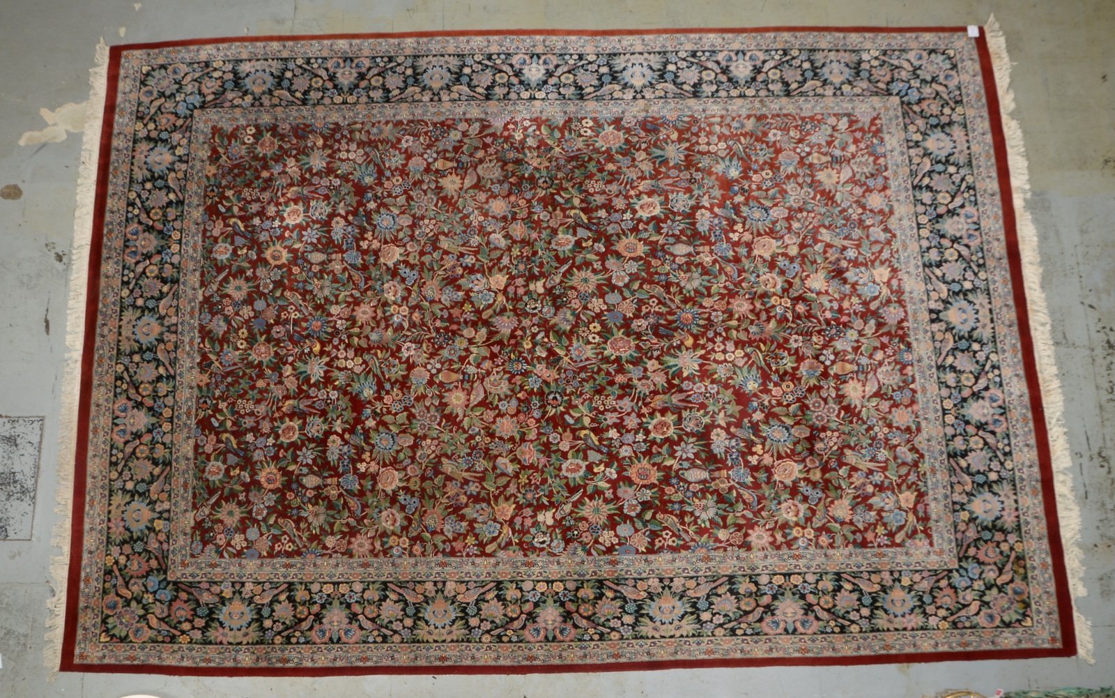 Orientteppich, mittelfeine bis feine Kn., floral durchm./Vogelmotive, dichter hoher Flor