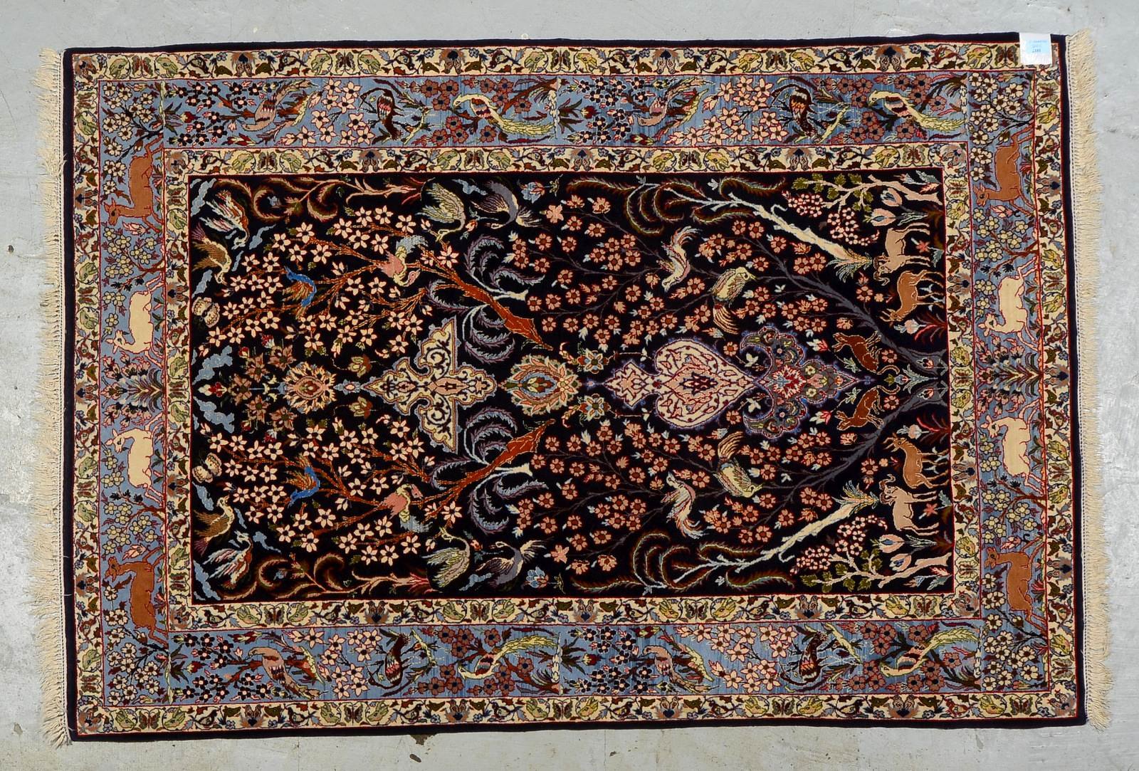 Isfahan, Korkw. auf Seide, sehr feine Kn., ca. 800.000 Kn./qm, mit Paradiesmotiv