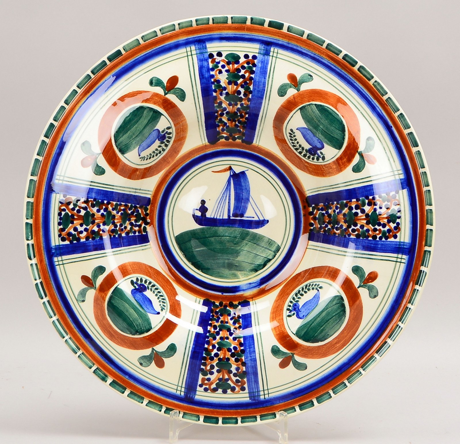 Steingutfabr. Velten-Vordamm, gr. Schale/Wandteller, mit Bemalung; Ø 41 cm
