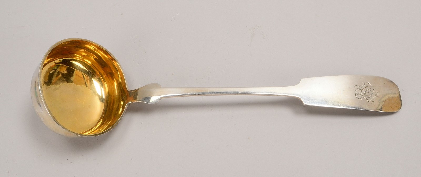 Schöpfkelle, 800 Silber/Schöpfteil mit Innenvergoldung, mit Spatenmuster; Gew. 205 g
