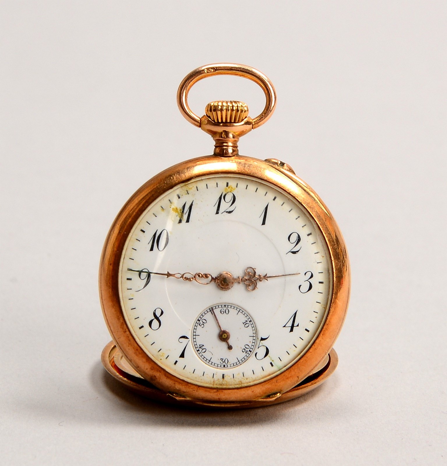 Damen-Taschenuhr (Schweiz), Handaufzug, 585 Gold-Geh./2 Deckel Gold; Gew. 30 g