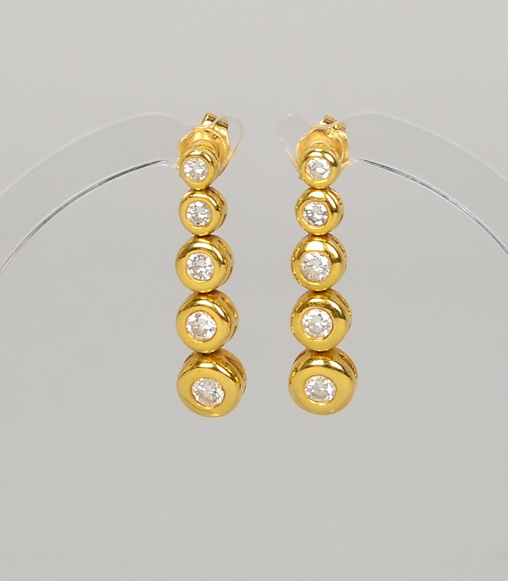 Paar Ohrhänger, 750 GG (gest.), mit je 5x Brill./zus. ca. 0,60 ct, 'W-Si'; Gew. 4,20 g