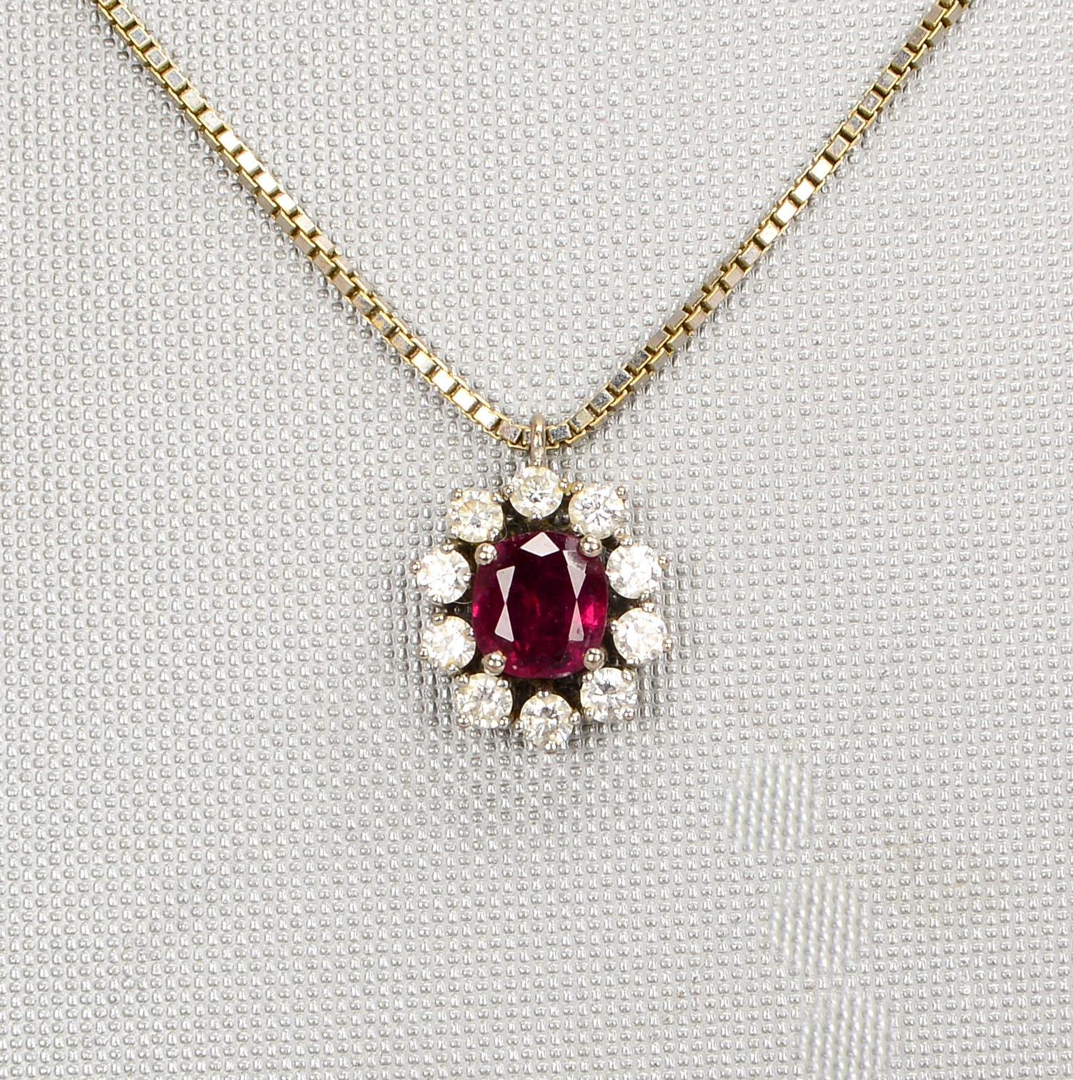 Kette/Anh., 750 WG (gest.), mit Rubin und Brill./zus. ca. 0,40 ct, Weiß, 'Vsi-si'; Gew. 5,10 g