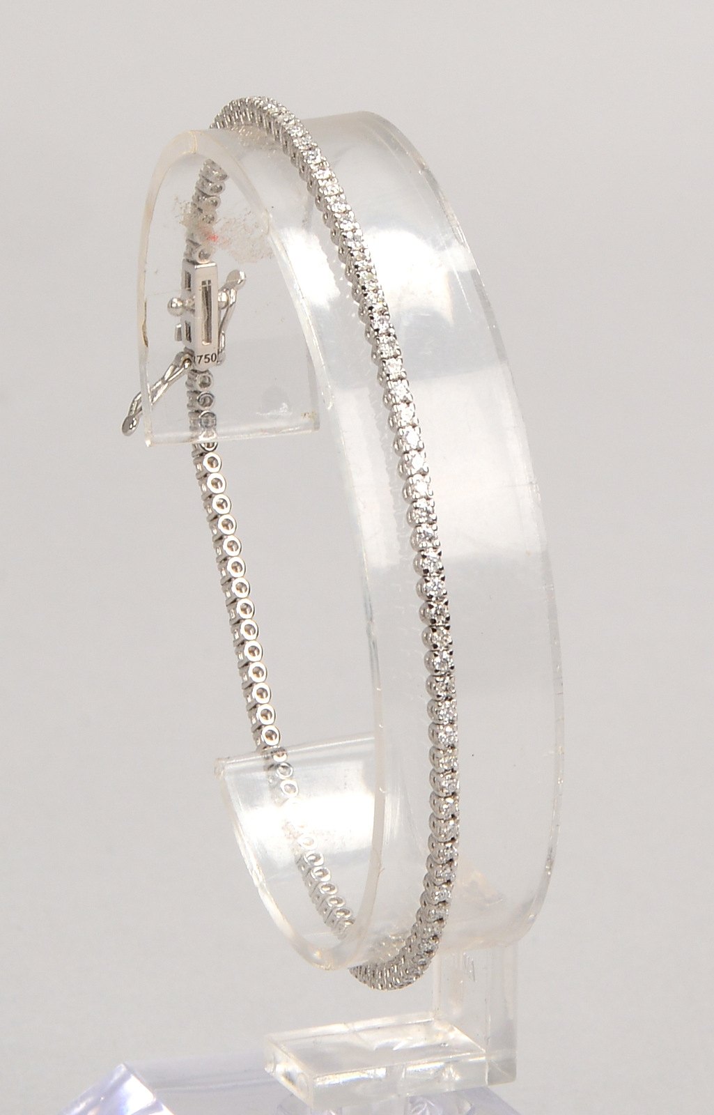 Tennisarmband, 750 WG (gest.), mit 98x Brill./zus. 1,26 ct, 'F - Vsi'; mit Zertifikat!