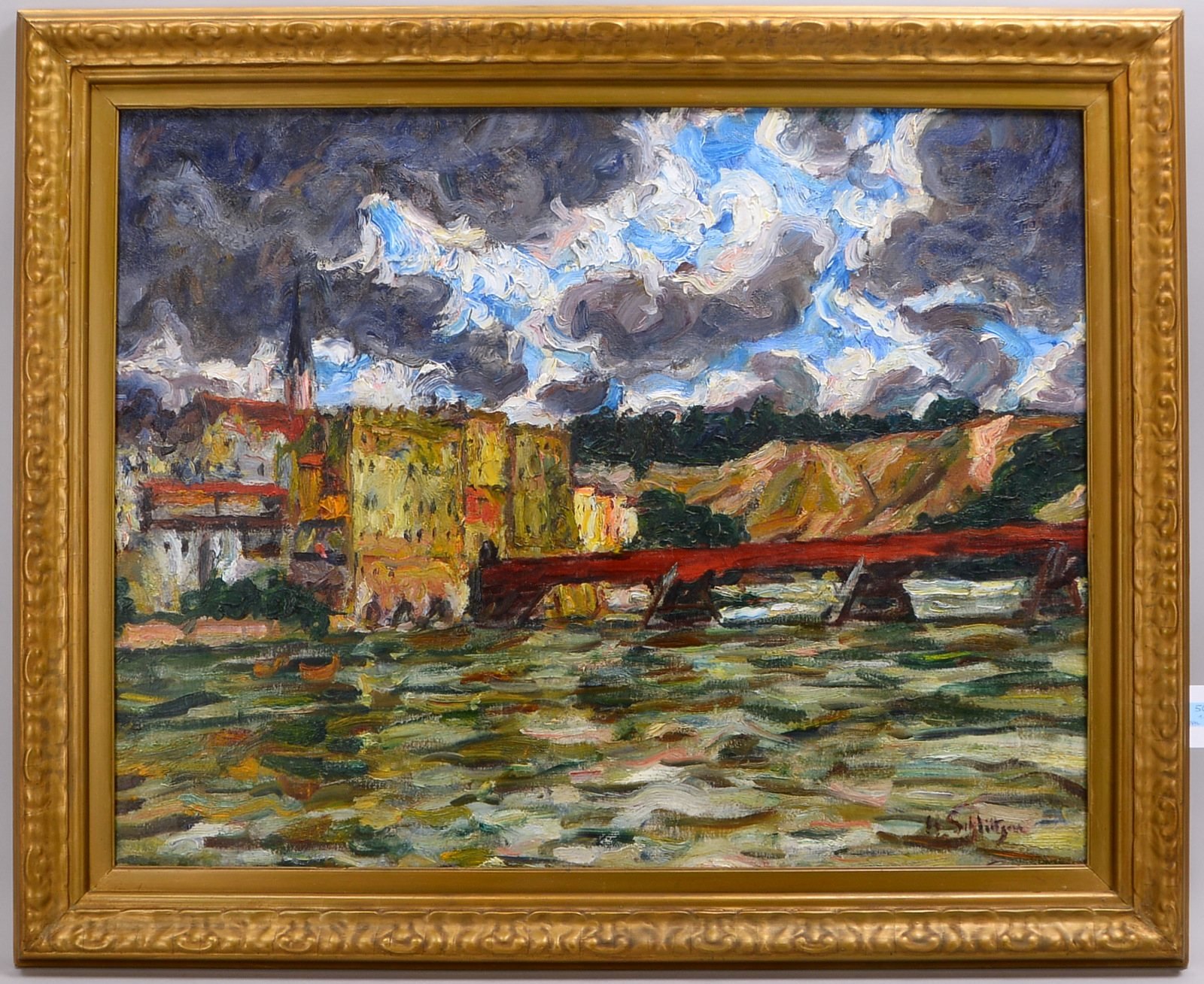 Schlittgen, Hermann, 'Die Rote Brücke', Öl/Lw, unten re. sign.; Rahmenmaße 85 x 104 cm