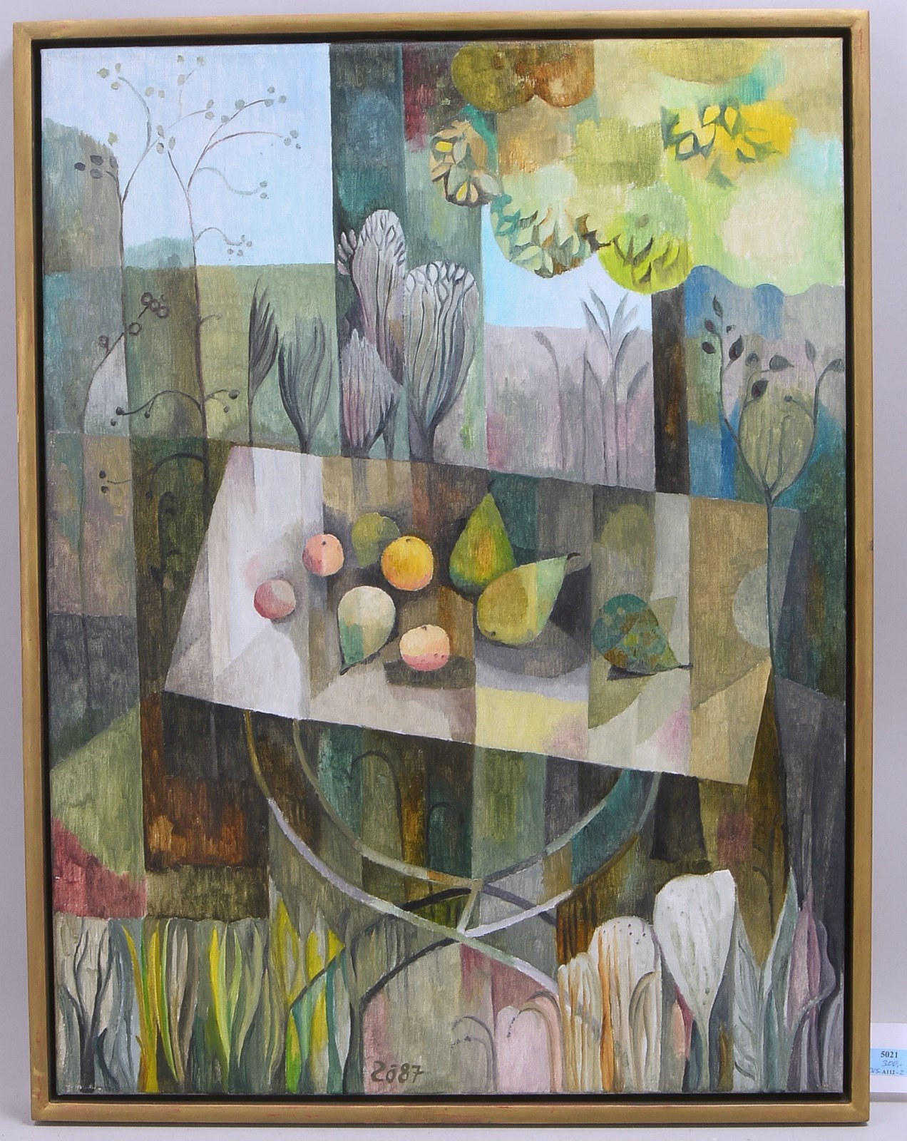Zöhl, Werner, 'Früchte auf Gartentisch', Öl/Lw, sign./dat. (19)'87'; Rahmenmaße 84 x 64 cm