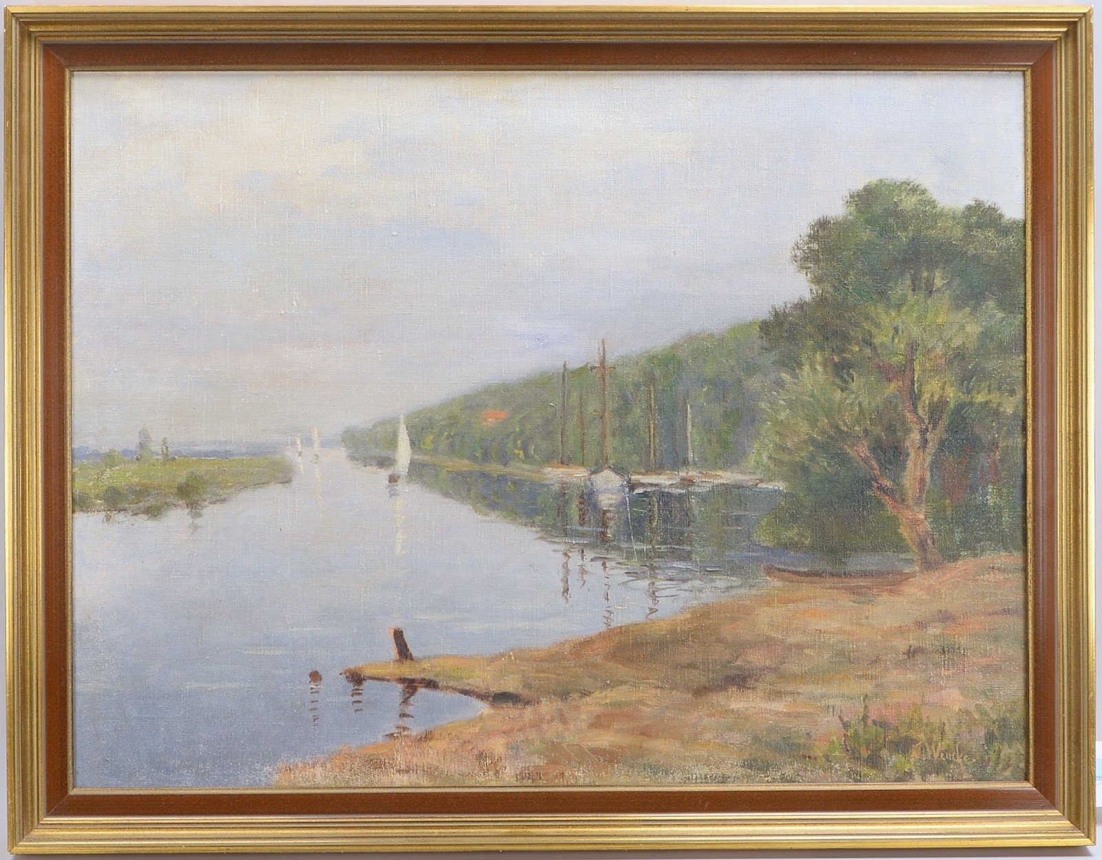 Wencke, Sophie, 'Boote an der Hamme', Öl/Lw, sign.; Rahmenmaße 68,5 x 88,5 cm