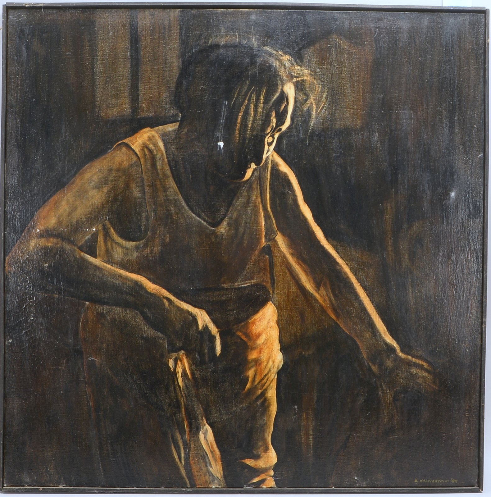 Kalwaryoski, E., 'Der Schlafwandler', Öl/Lw, sign./dat. (19)'89'; Rahmenmaße 91 x 91 cm
