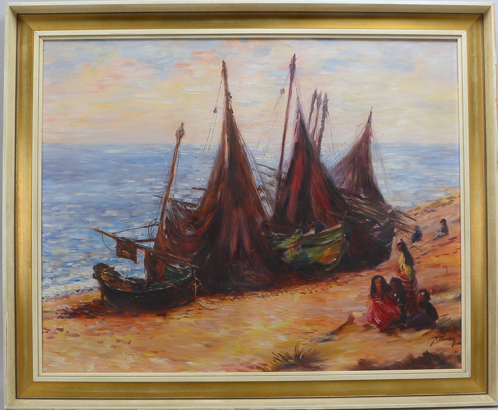 Fessler, Albert, 'Fischerboote am Strand', Öl/Lw, unten re. sign.; Rahmenmaße 93,5 x 114 cm