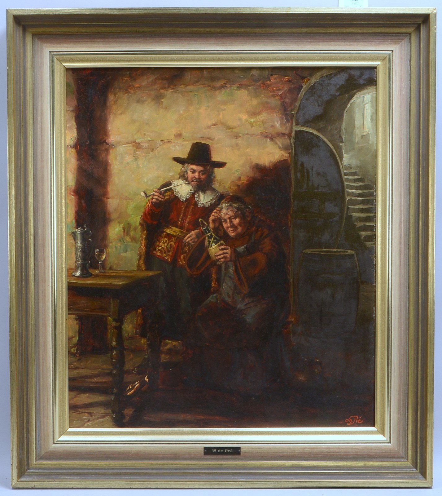de Pré, Willi, 'Im Weinkeller', Öl/Lw, unten rechts signiert; Rahmenmaße 89 x 78,5 cm