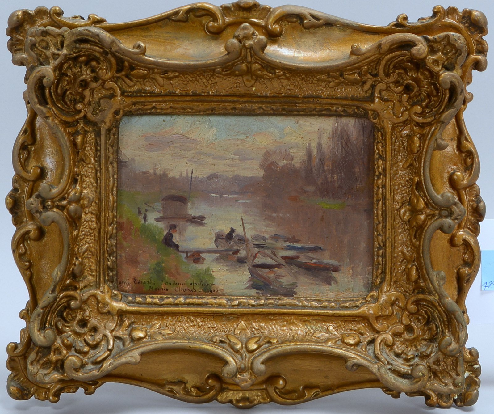 Chabas, Maurice, 'Am Flussufer', Öl auf Holz/ger., sign./dat. '1906', mit Widmung