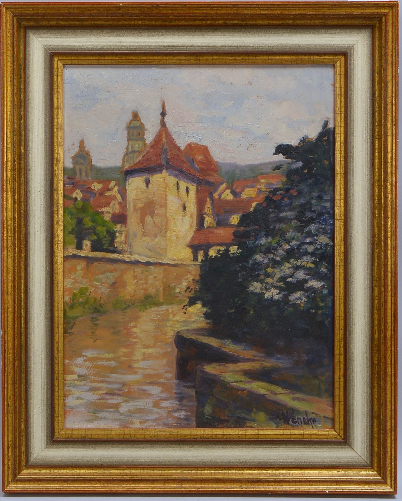 Wencke, Sophie, 'Schwäb. Hall - Altstadt mit Sulferturm'; Öl/Mk; Rahmenmaße 65 x 52,5 cm