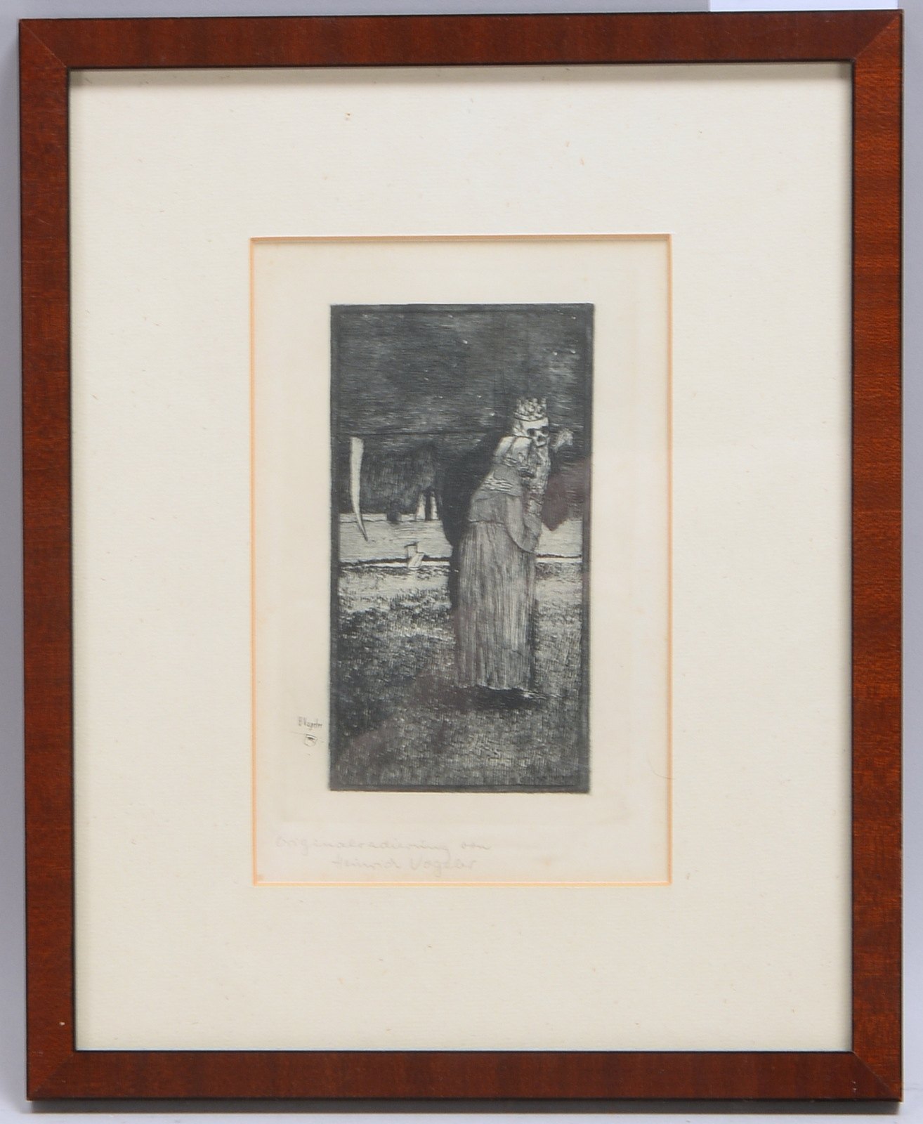 Vogeler, Heinrich, 'Tod und Alte', Radierung, in der Platte sign./bez., unter PP hinter Glas