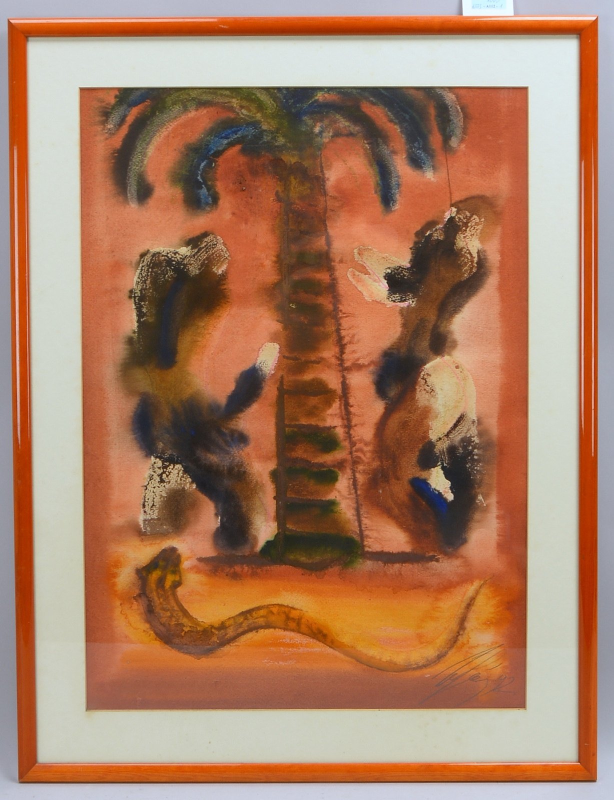 Vizulis, Vilis, 'Schlange vor Palme', Aquarell, unten rechts signiert/datiert (19)'92'