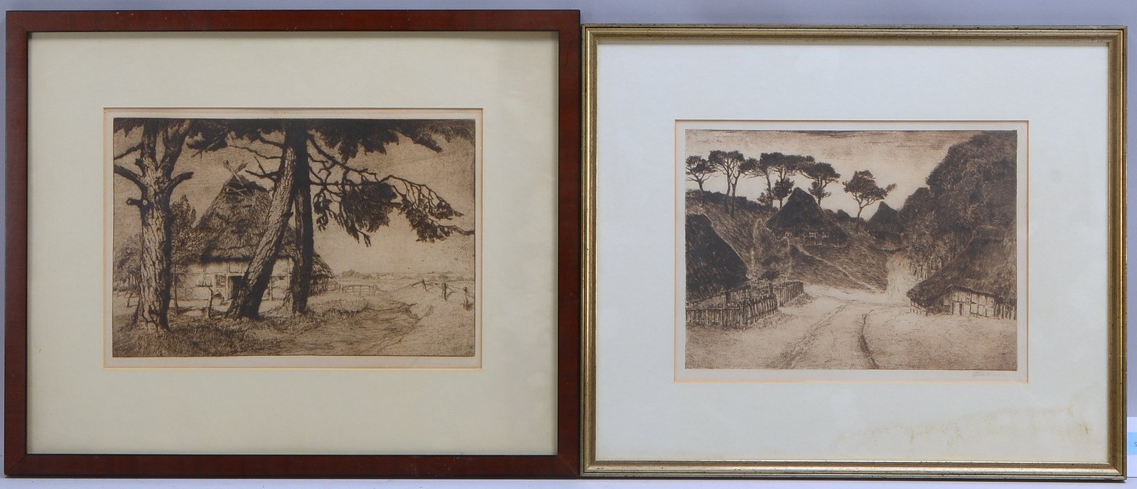 Feldhusen, Anna, 2 Radierungen, 'Worpsweder Landschaften', jeweils hinter Glas