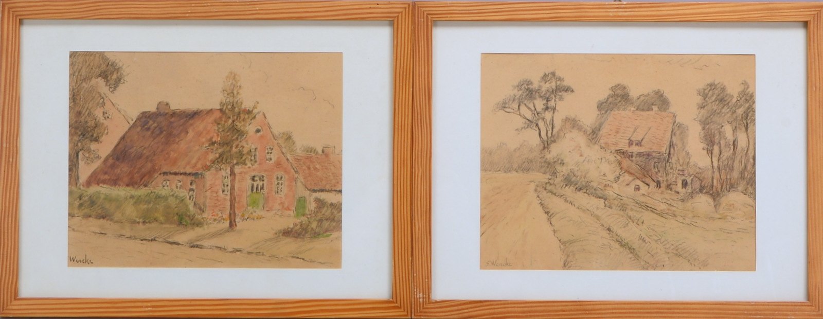 Wencke, Sophie, 2 Zeichnungen, 'Worpsweder Bauernkaten', jew. sign./und ger.