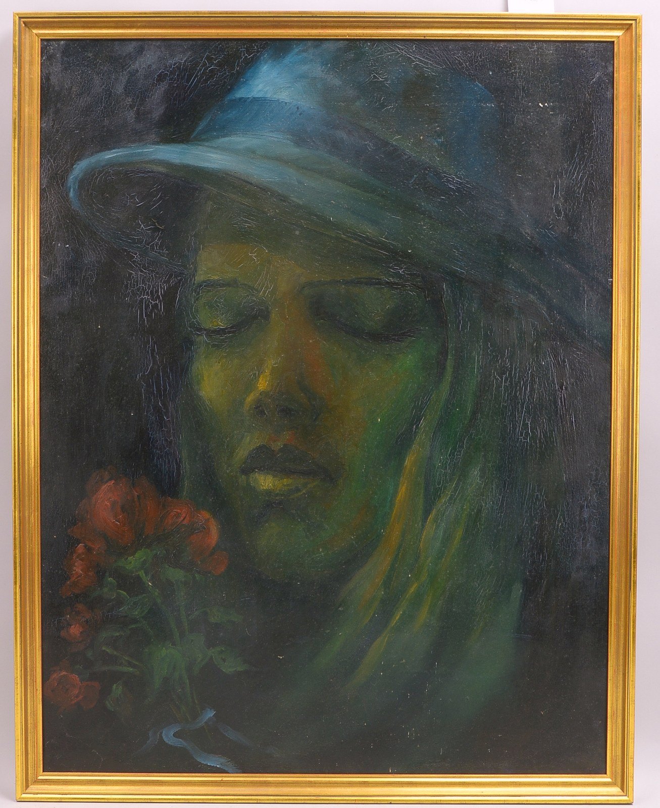 Gemälde, 'Frau mit Rose', Öl/Lw, unsigniert; Rahmenmaße 96 x 75 cm