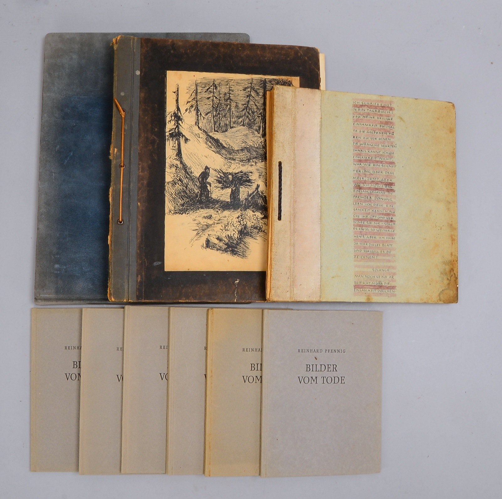 Pfennig, Reinhard, 9 Künstlermappen: Federzeichn./Drucke, teils mit Texten/Gedichten