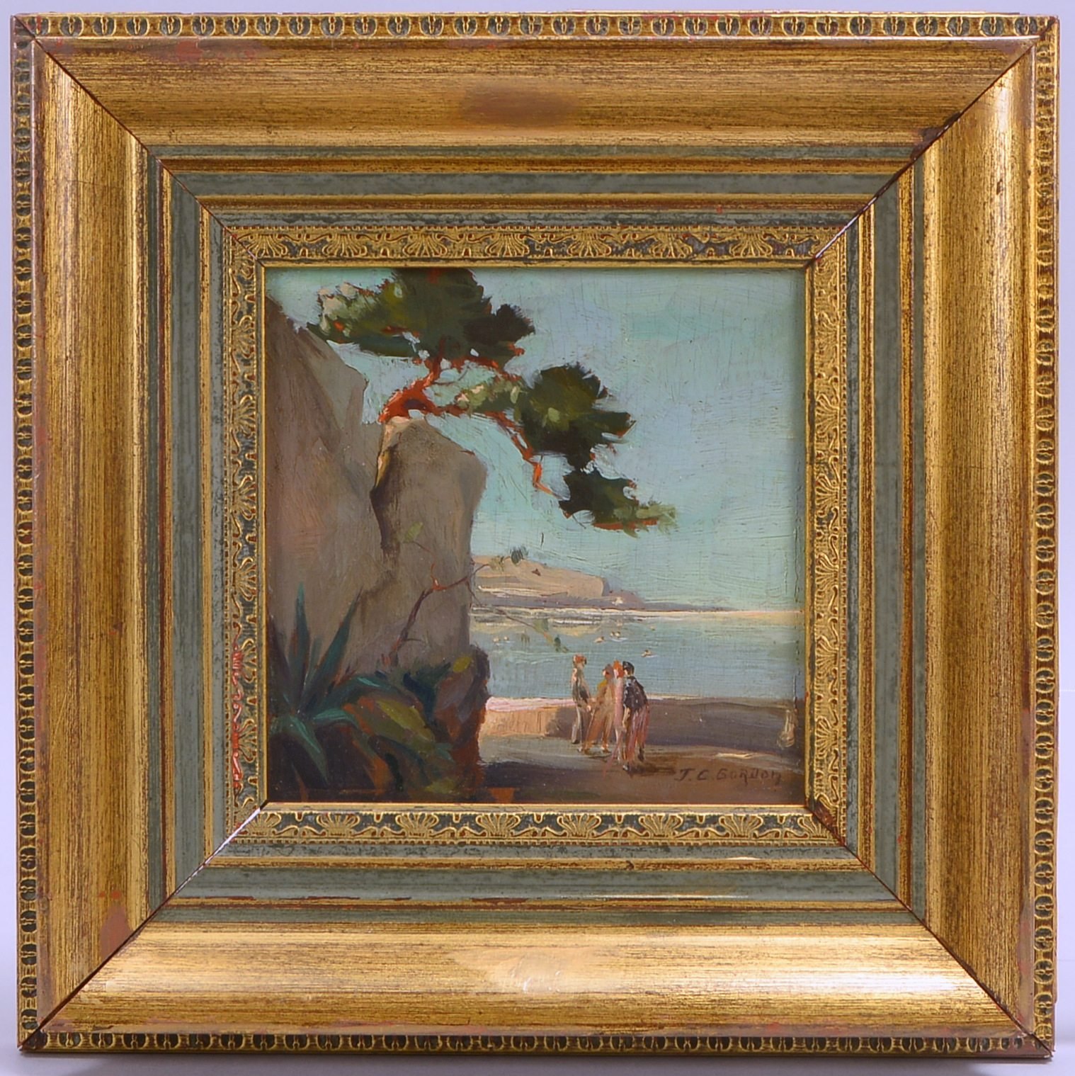 Gordon, F.C., 'An der Riviera', Öl auf Holz/ger., unten rechts sign.; Maße 11,5 x 11 cm