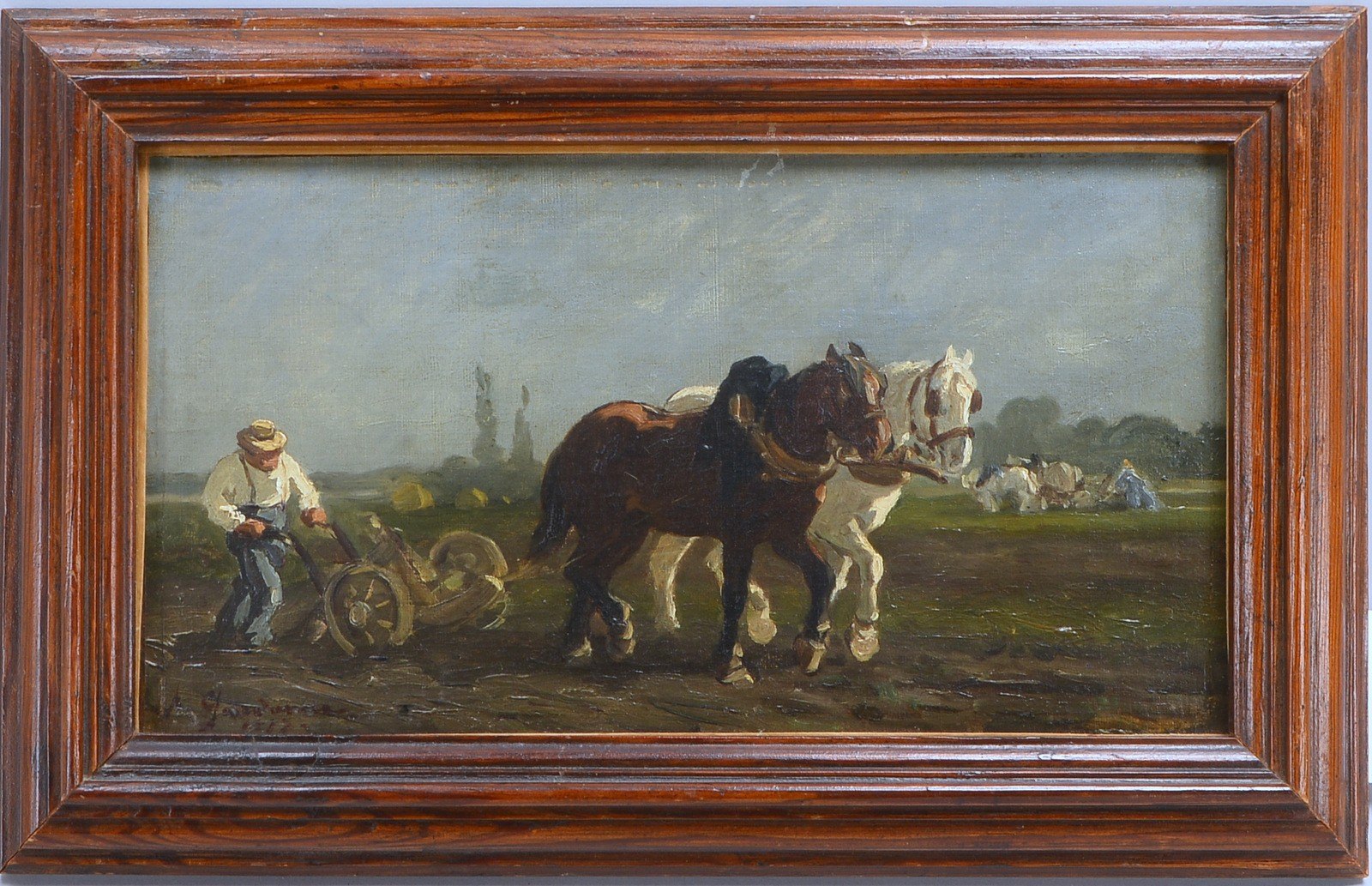 Gardanne, Auguste, 'Bauer beim Pflügen', Öl/Lw, unten links sign.; Maße 19 x 35 cm