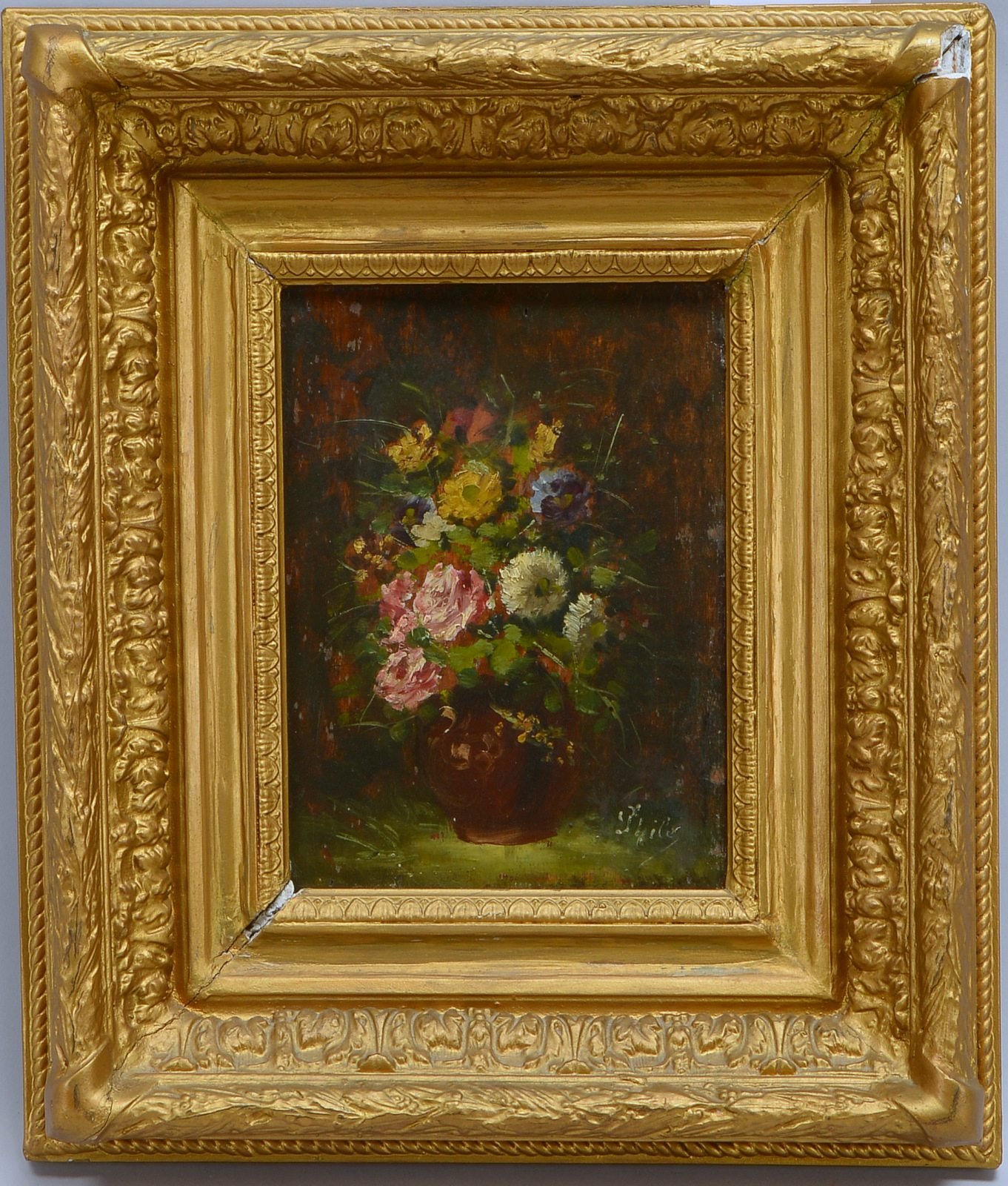 Phile(-?), 'Blumenstillleben', Öl auf Holz/ger., unten rechts sign.; Maße 22 x 15,5 cm