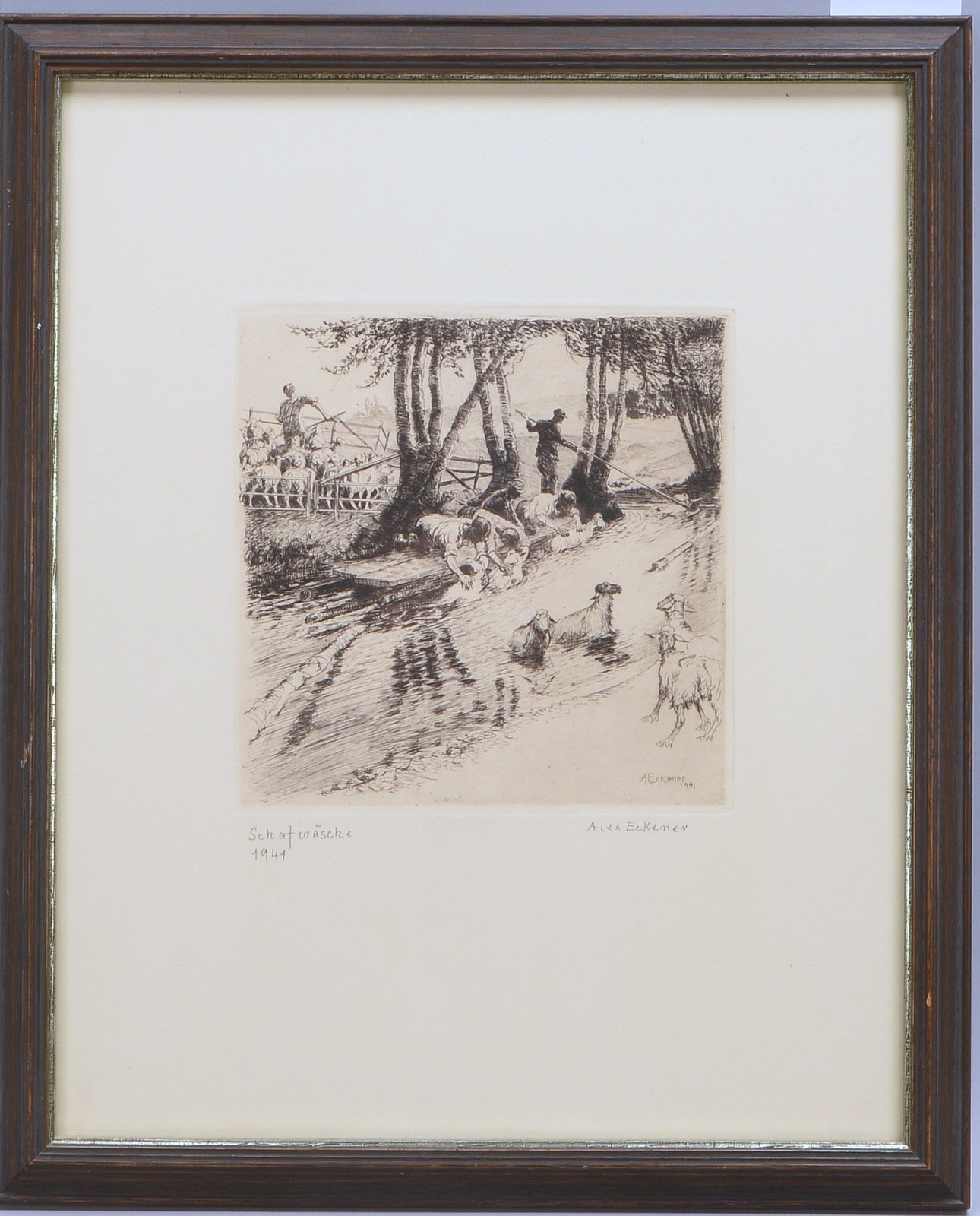 Eckener, Alex, 'Schafwäsche', Rad., im Blatt sowie extern sign./dat. '1941', hinter Glas