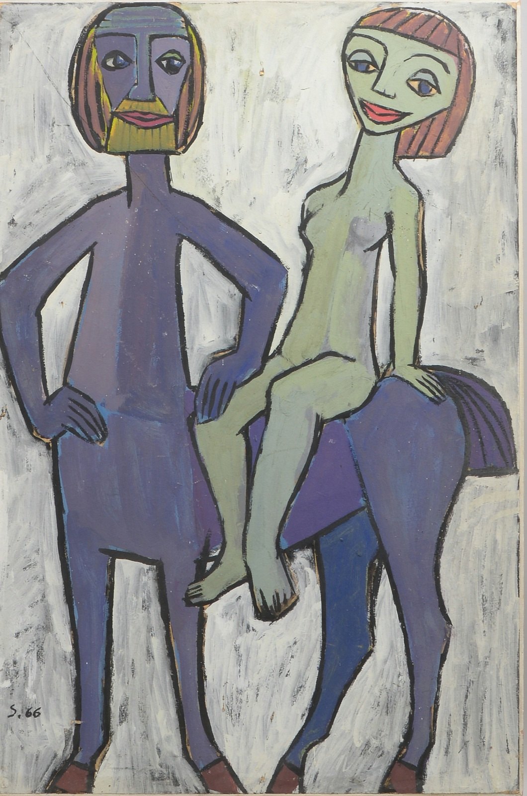 Monogr., 'Zentaur mit Reiterin', Öl/Holz, unten li. monogr. 'S' und dat. (19)'66'