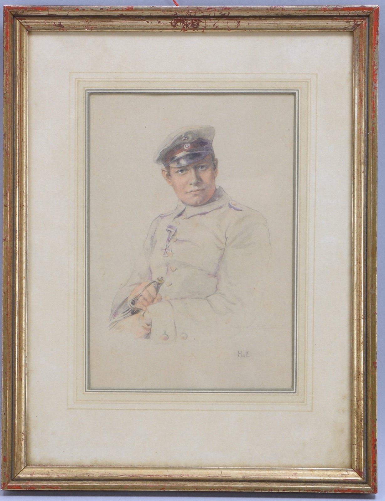 am Ende, Hans, 'Offiziersportrait, I. WK', Blei-/Buntstift - teils aquarell., monogr.