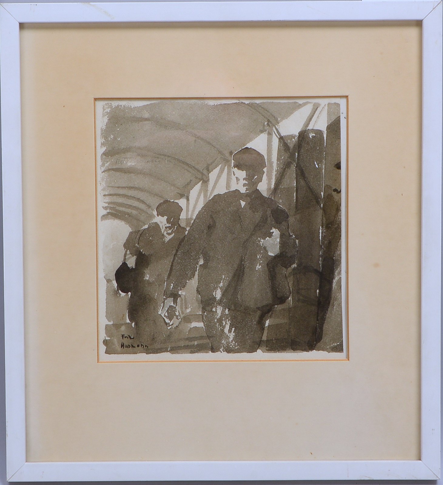 Husmann, Fritz, 'Hafenarbeiter', Aquarell, unten links sign., hinter Glas