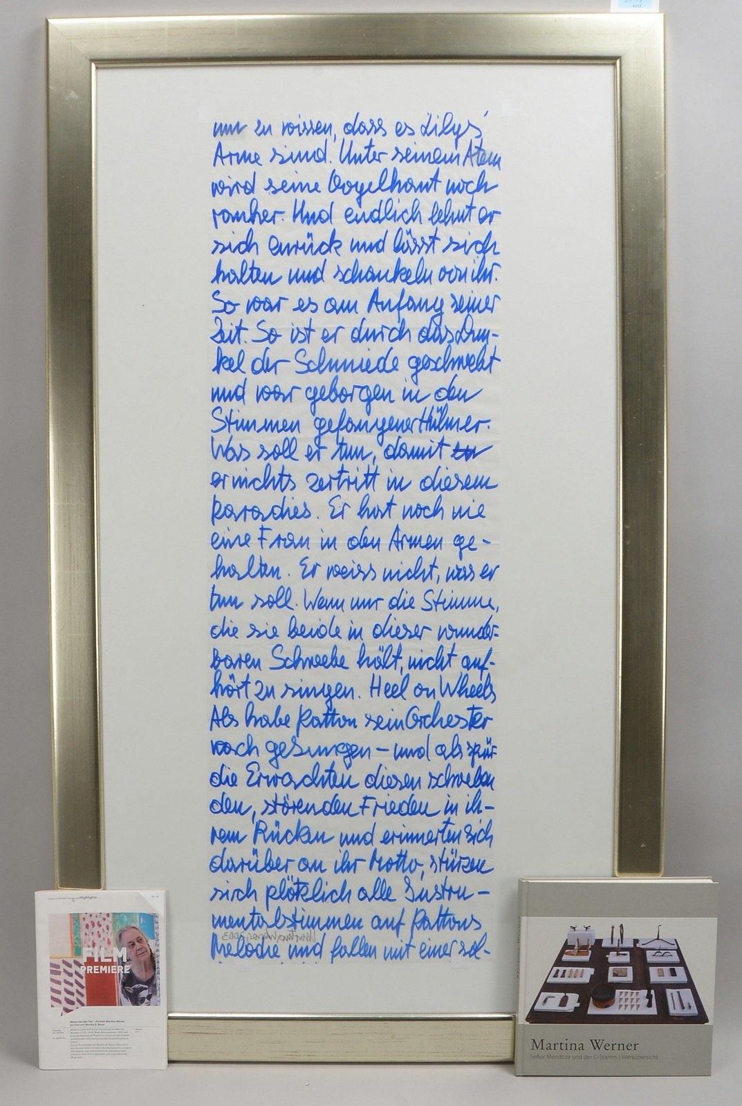 Werner, Martina, 'Morbus Kitahara', lit. Text/Filzstift auf Papier, hinter Glas
