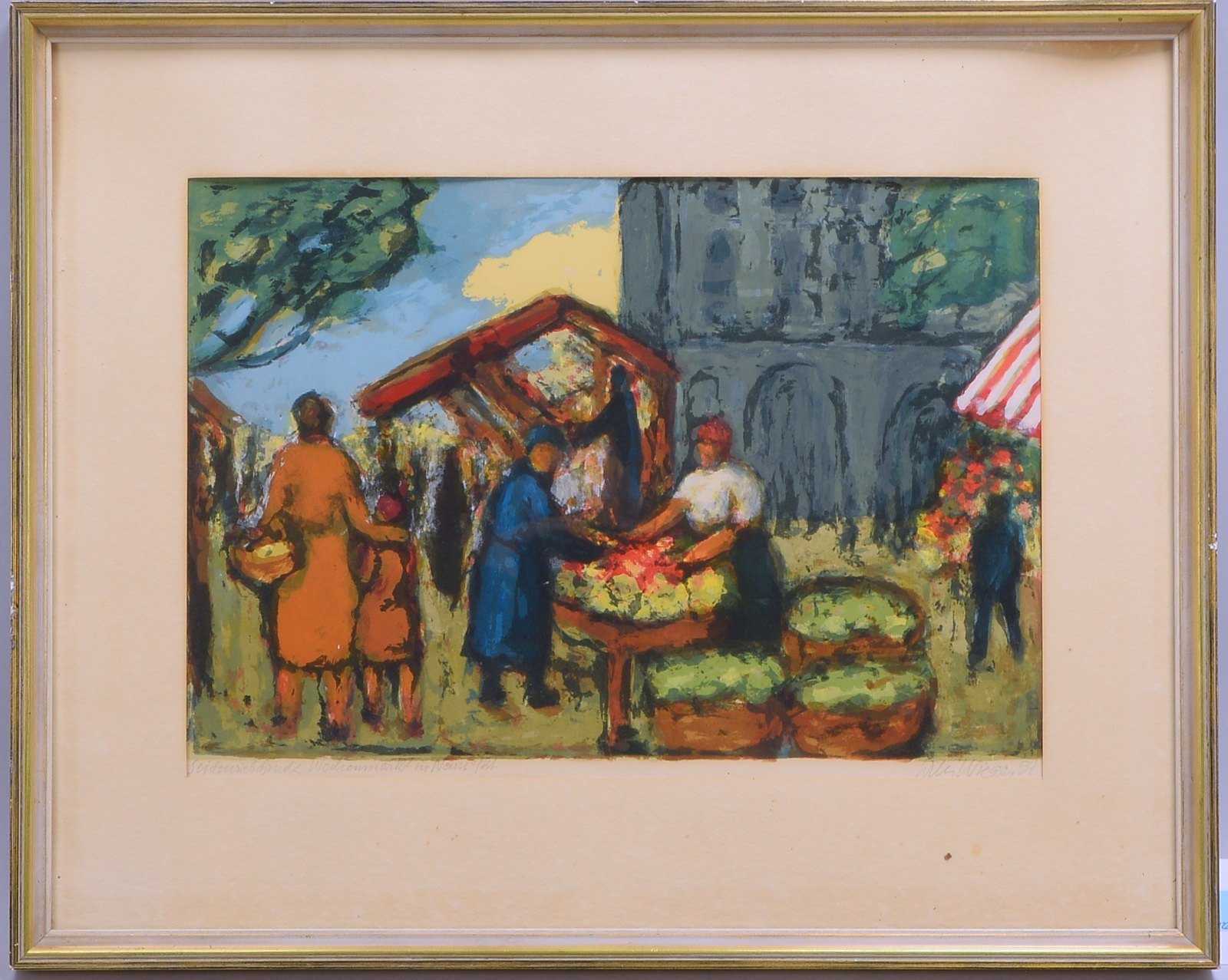 Wieger, Wilhelm, 'Wochenmarkt in Neuss', Siebdruck, sign./dat. und bet., ger.