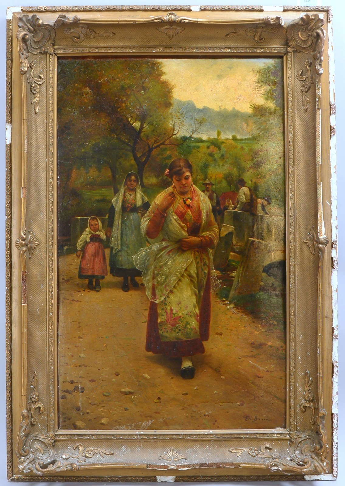 Baum, Ed(ward-?), 'Ungar. Frauen... nach dem Kirchgang', Öl/Lw, auf Holz, sign.