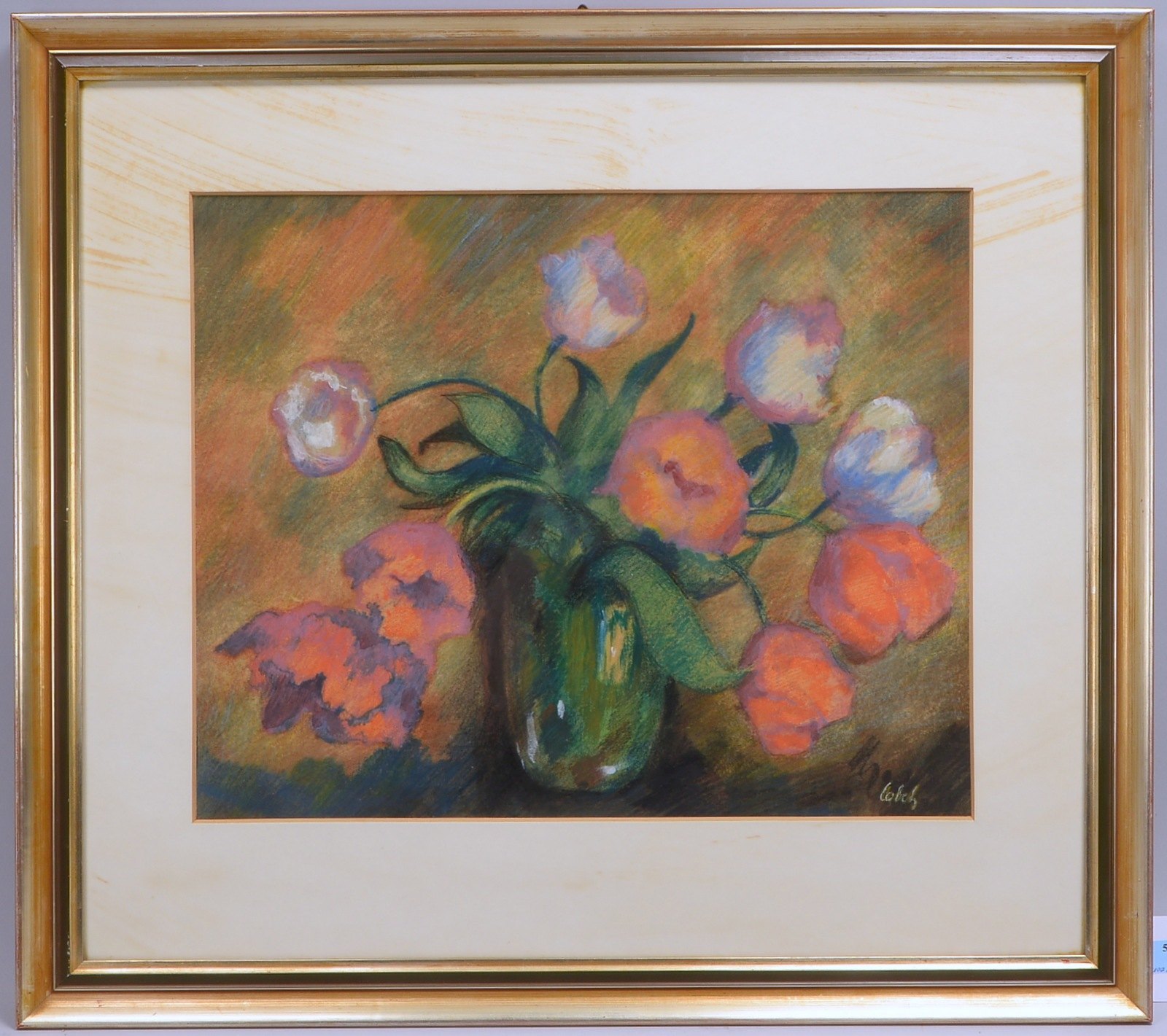 Pastell, 'Mohn in Vase', unten re. sign., unter PP hinter Glas; Rahmenmaße 63,5 x 71,5 cm