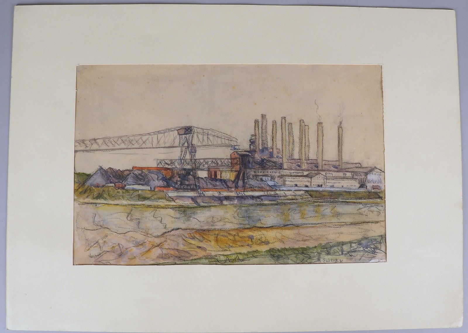 Einhoff, Friedrich G., 'Industrieanlage', Aquarell, bleisign./dat. '1936', unter PP