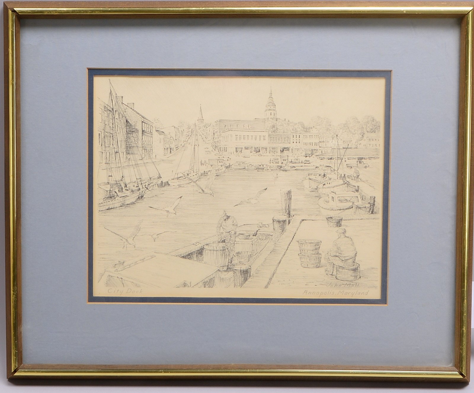 Moll, John, 'Annapolis - Maryland', Bleistiftzeichnung, sign., unter PP hinter Glas