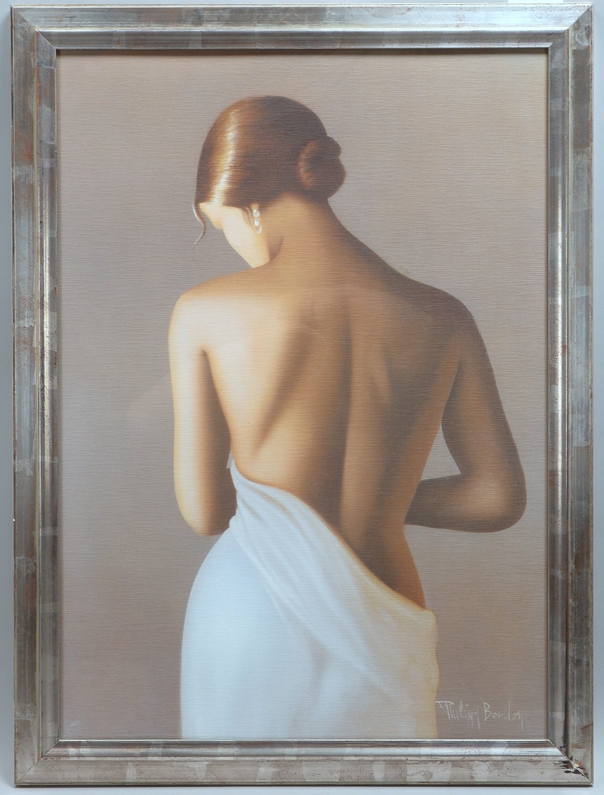 Boudoy, Philippe, 'Weibl. Rückenakt', Druckgrafik, sign., hinter Glas; Maße 70 x 50 cm