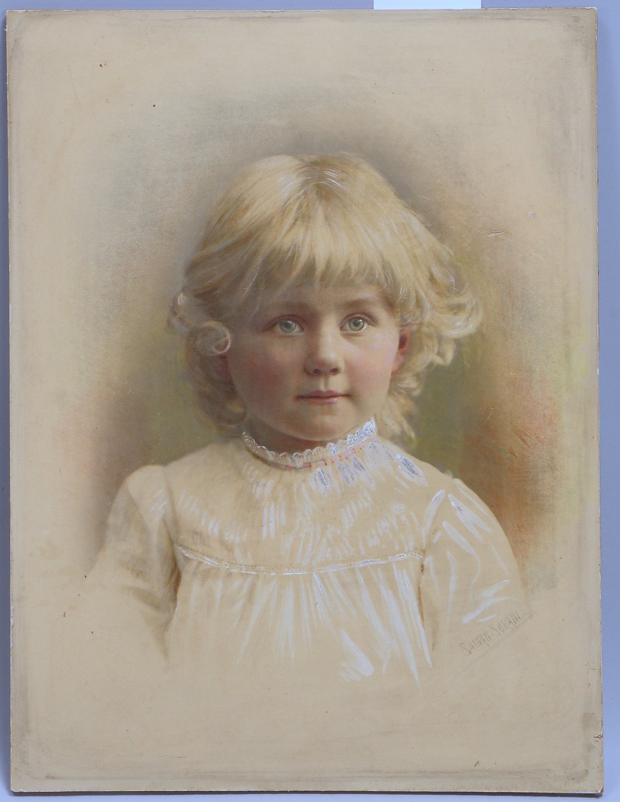 Saurin-Sorani,(-?), 'Mädchenportrait', Kreidepast./Malpappe, weiß gehöht, sign.