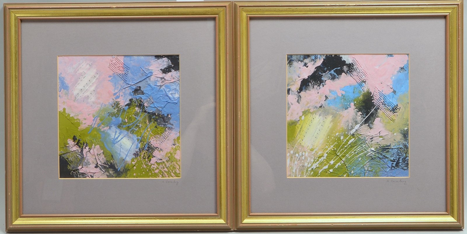 Sonnenberg, A., 'Notenspiel', 2 Collagen/Mischtechn., auf PP bleisign., hinter Glas