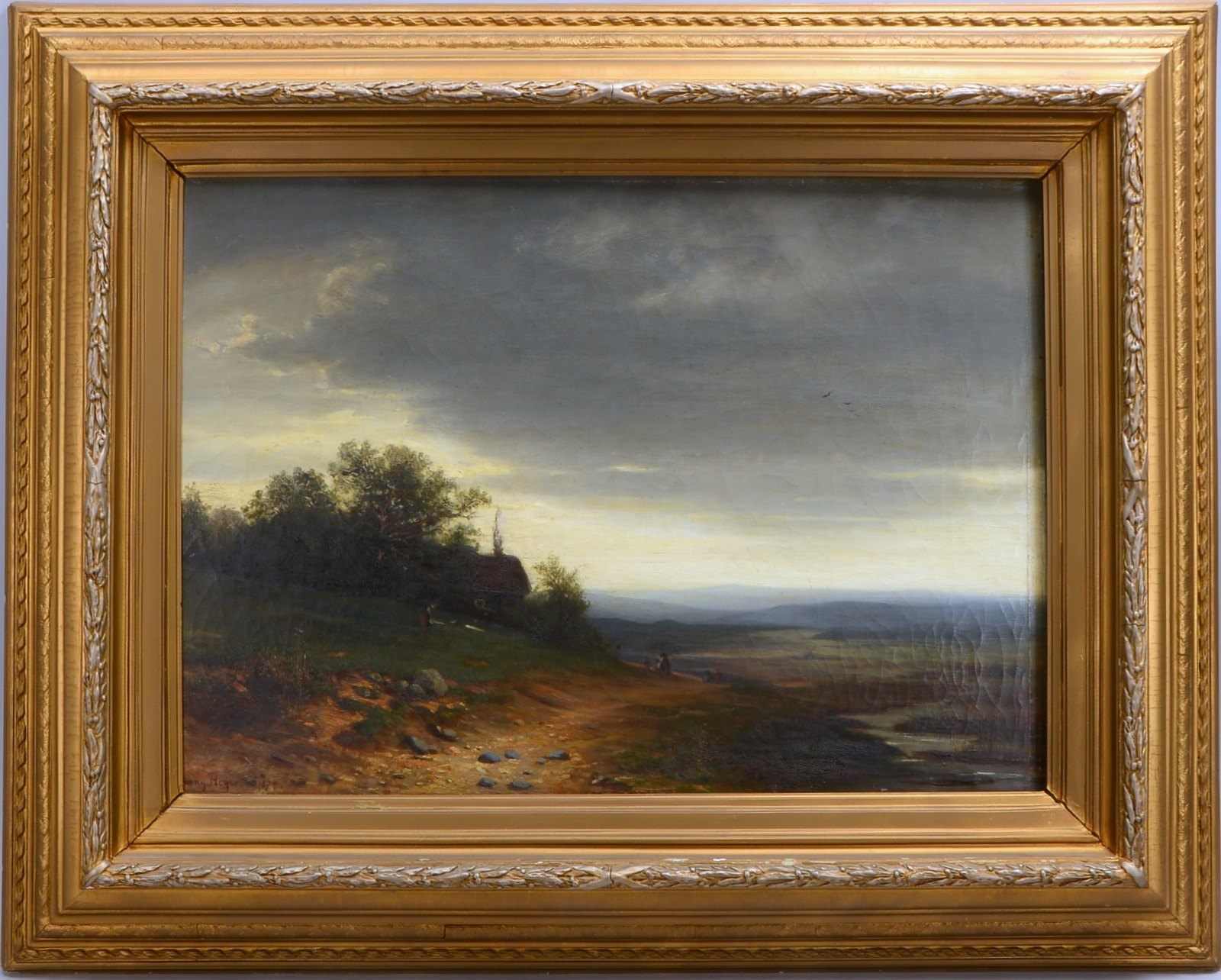 Meyer, Fanny, 'Personen in abendlicher Hügellandschaft', Öl/Lw, unten li. sign./dat. '1879'