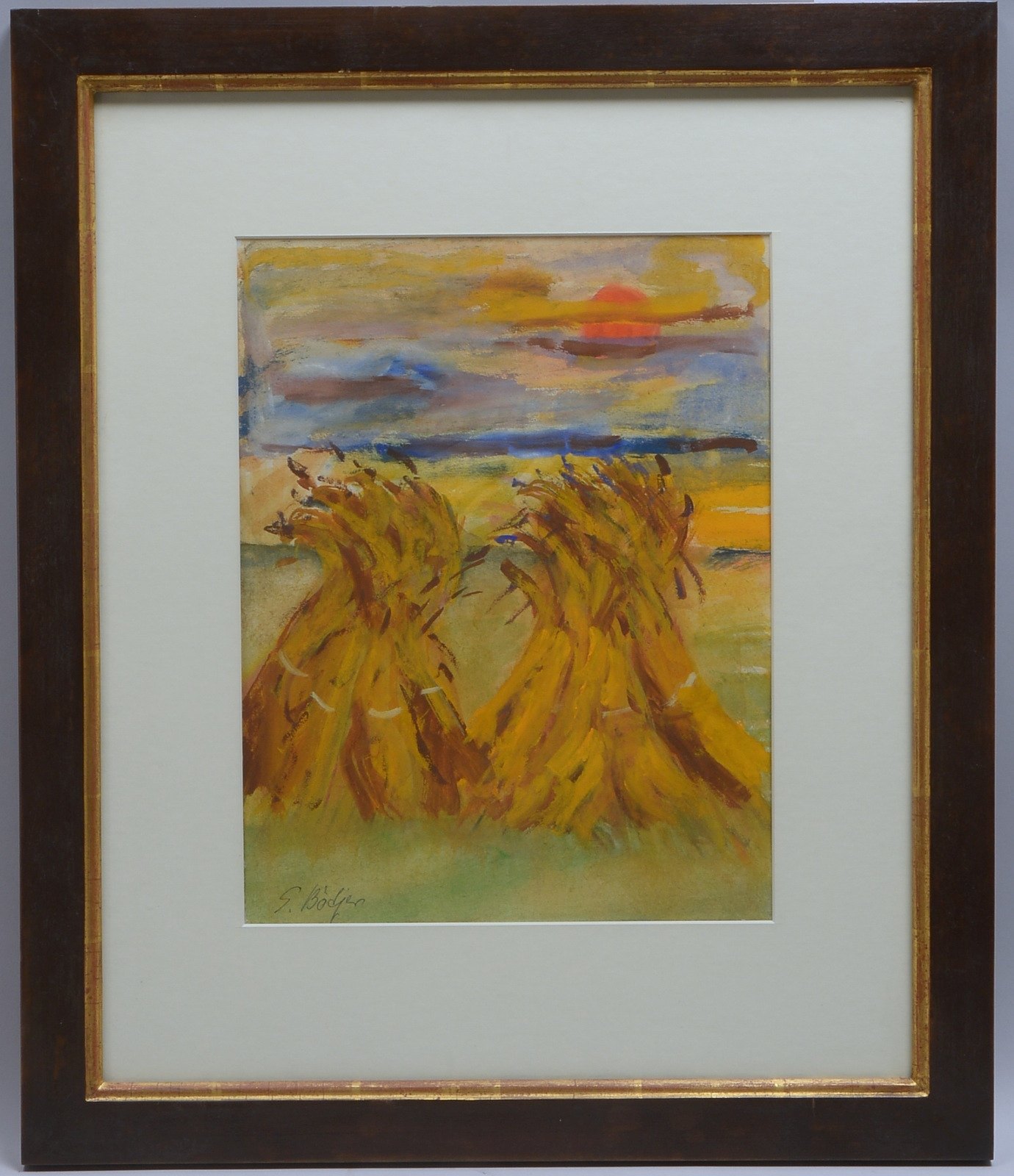 Böttcher, Sophie, 'Kornhocken im Sommer', Aquarell, unten li. sign., unter PP hinter Glas