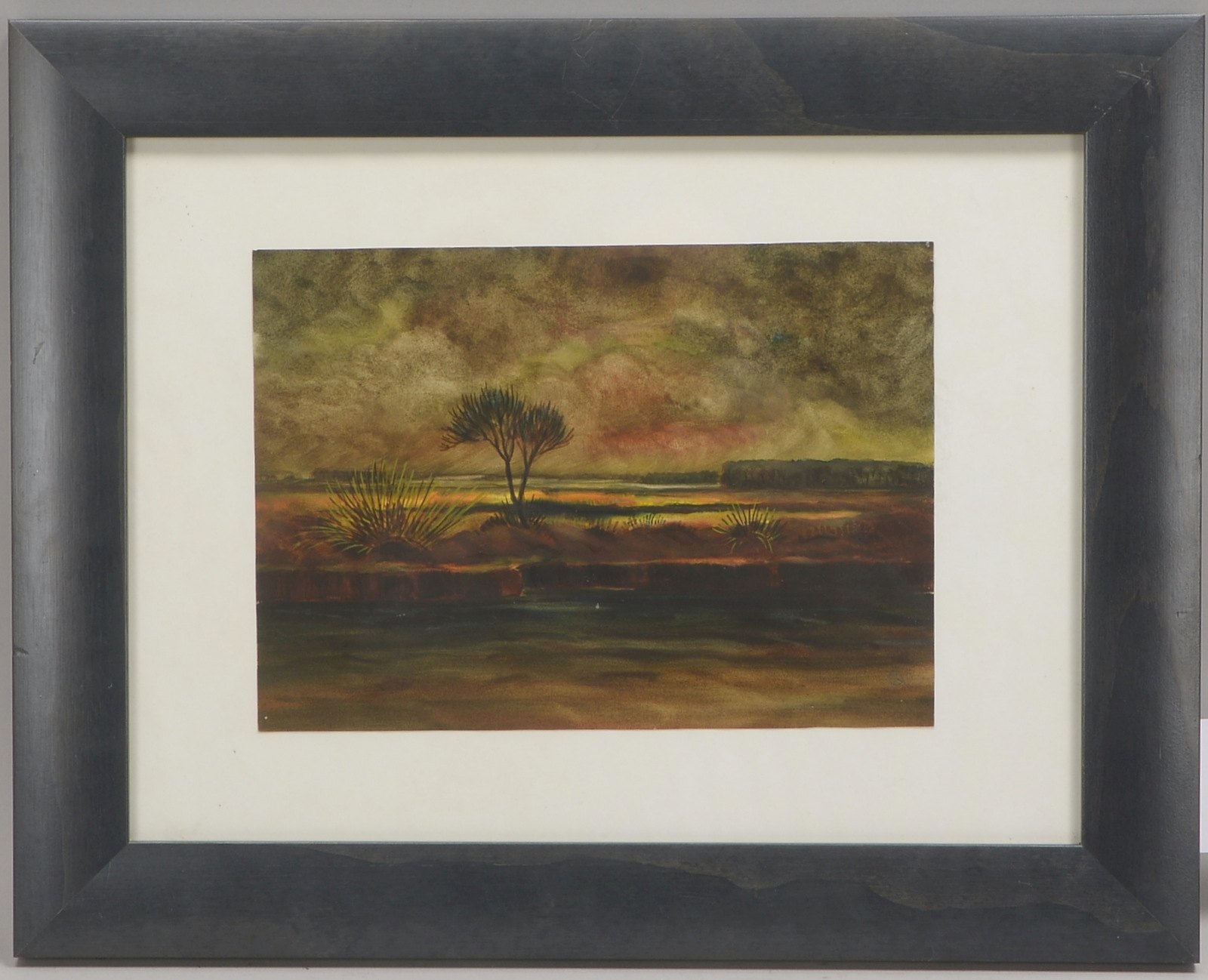 Arnold, Christian, 'Worpsweder Wiesen im Winter', Aquarell, monogr., hinter Glas