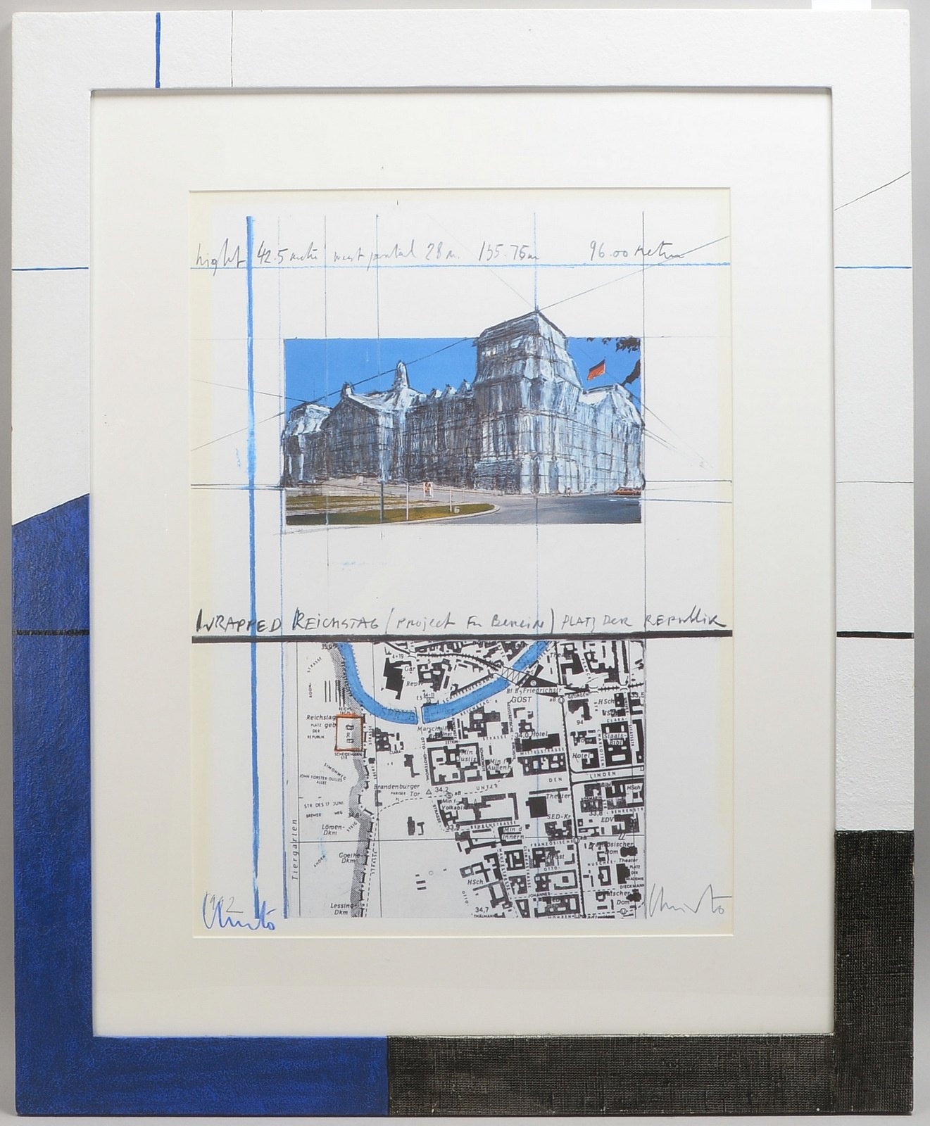 Christo, 'Wrapped Reichstag/Proj. for Berlin', Druckgrafik, handsign. unter PP hinter Glas