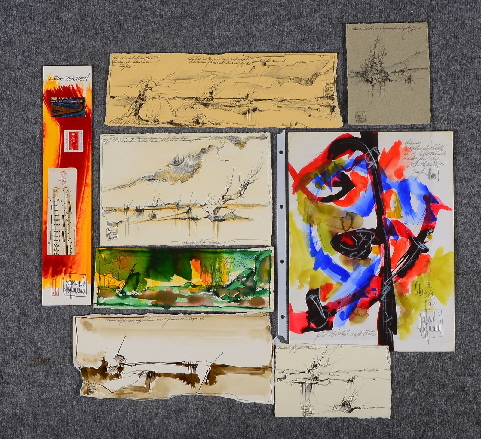 Hoffmann, Harm Hermann, 8 Kuli-Zeichnungen/Aquarelle, sign. und dat., ungerahmt